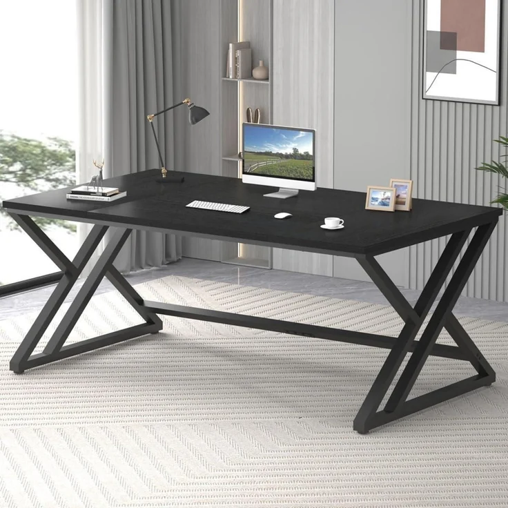 Schreibtisch Computertisch Homeoffice Gaming PC Holz Metall Schwarz – Bild 1