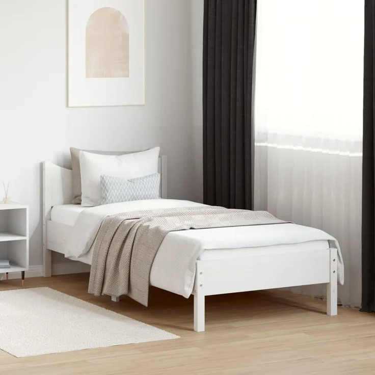 Einzelbetten, Betten für Erwachsene, Massivholzbett ohne Matratze Weiß 75x190 cm Kiefernholz de4988 – Bild 2
