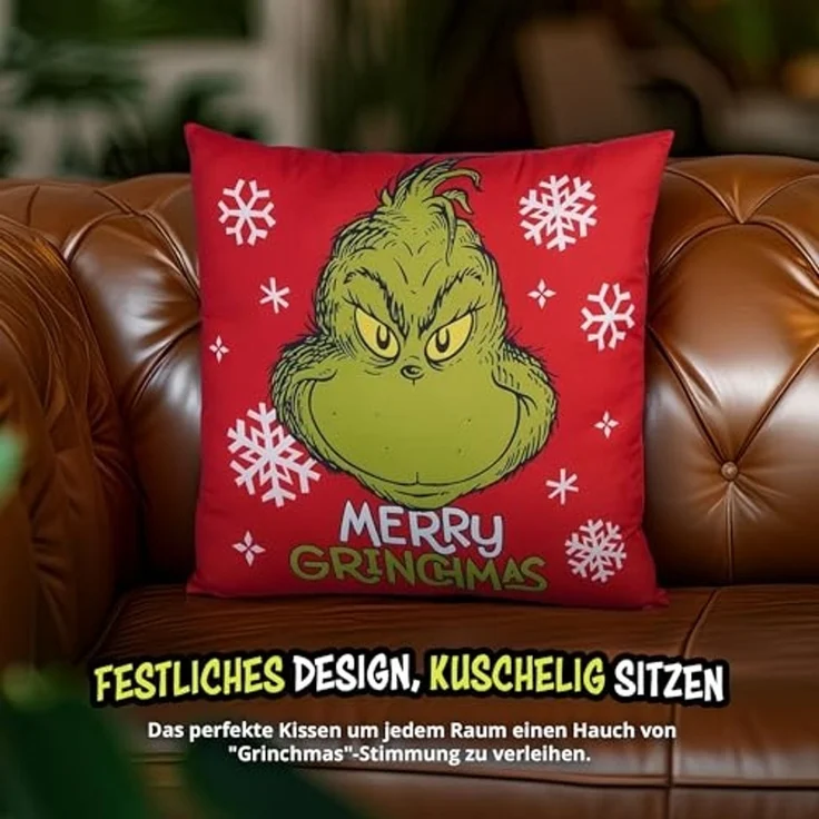 United Labels® Dekokissen The Grinch Kissen - Merry Grinchmas Plüsch Zierkissen 40 x 40 cm – Bild 4