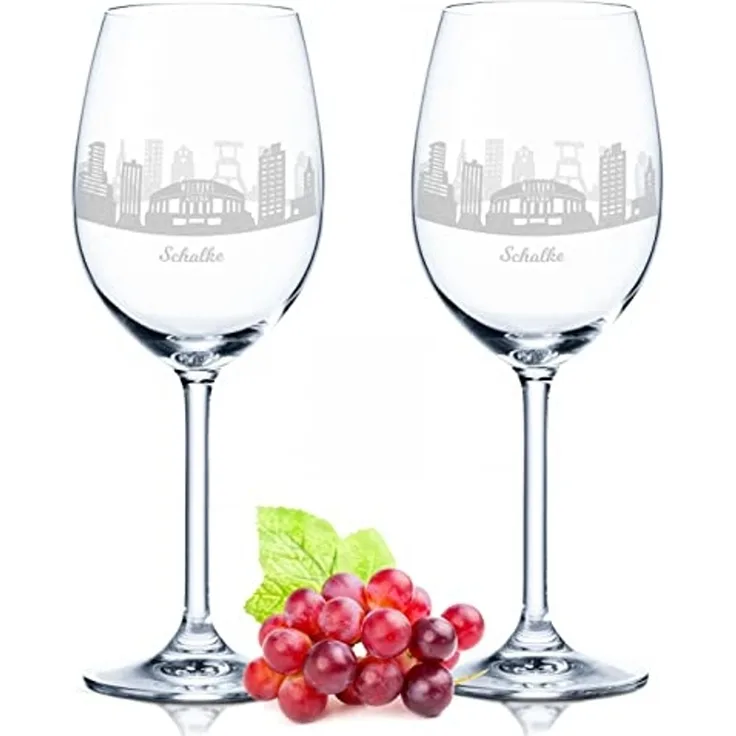 GRAVURZEILE Rotweinglas Leonardo Weinglas 2er Set mit 360° Gravur - Skyline Schalke, Glas, graviertes Geschenk als Souvenier, Andenken & Mitbringsel