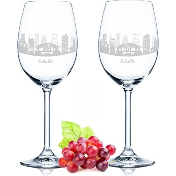 GRAVURZEILE Rotweinglas Leonardo Weinglas 2er Set mit 360° Gravur - Skyline Schalke, Glas, graviertes Geschenk als Souvenier, Andenken & Mitbringsel – Bild 1