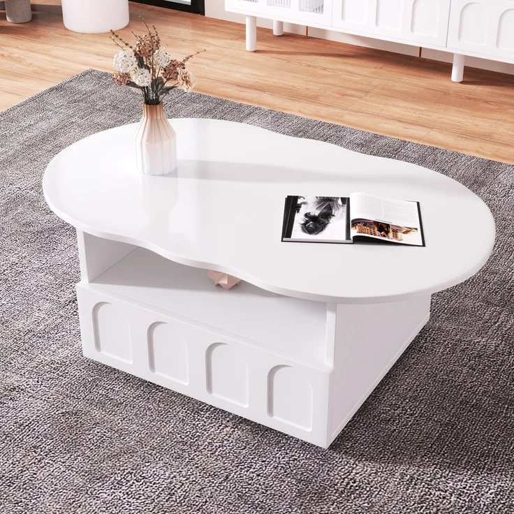 Couchtisch aus Spanplatte mit Schublade & Ablagefach, 100x60x40,5 cm, Weiß – Bild 4