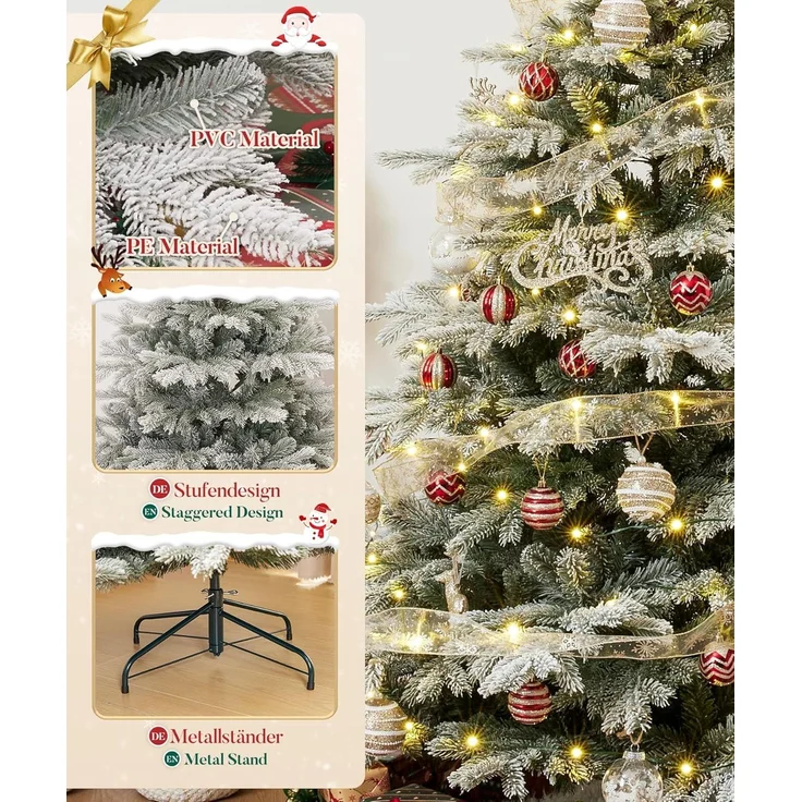 Yorbay Künstlicher Weihnachtsbaum Künstlicher Christbaum, mit Schnee, Metallständer – Bild 3