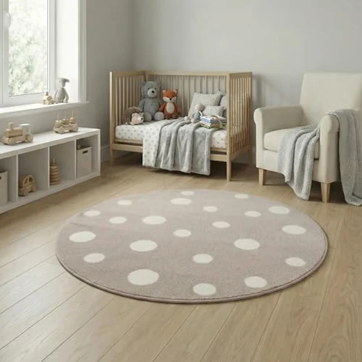 Jimri Kinderteppich DOTS l Pünktchen Gepunktet | Farbe: Beige Blau Rosa | Kinderzimmer/Jugendzimmer – Bild 2