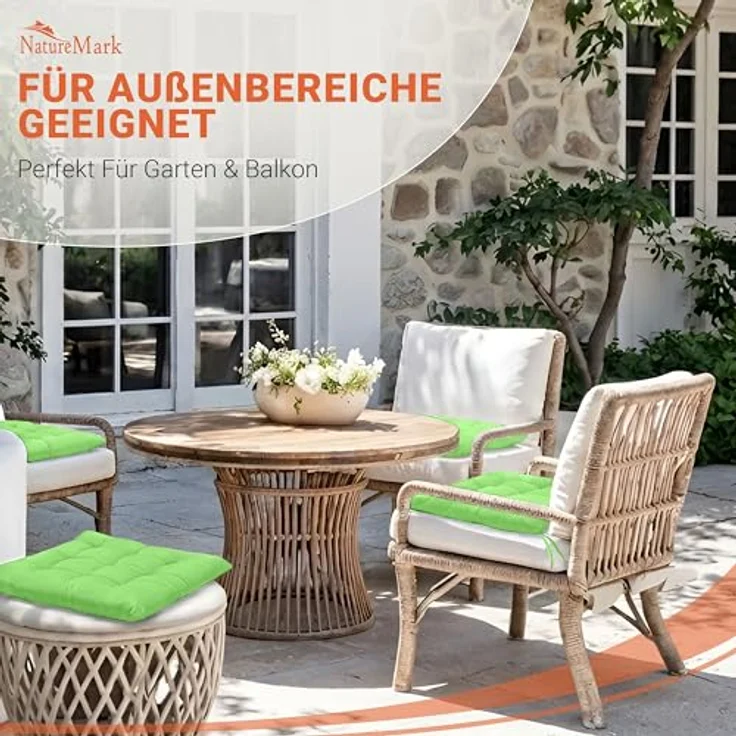 NatureMark 4er Set Stuhlkissen mit Bändern Gr. 40x40 cm Sitzkissen gefüllt, Apfel grün – Bild 4