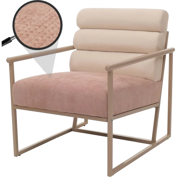 Lounge-Sessel HWC-O38, Cocktail-/Polstersessel Clubsessel, Stoff/Textil (420 g/m²) Metall MVG ~ beige, Polster rosé