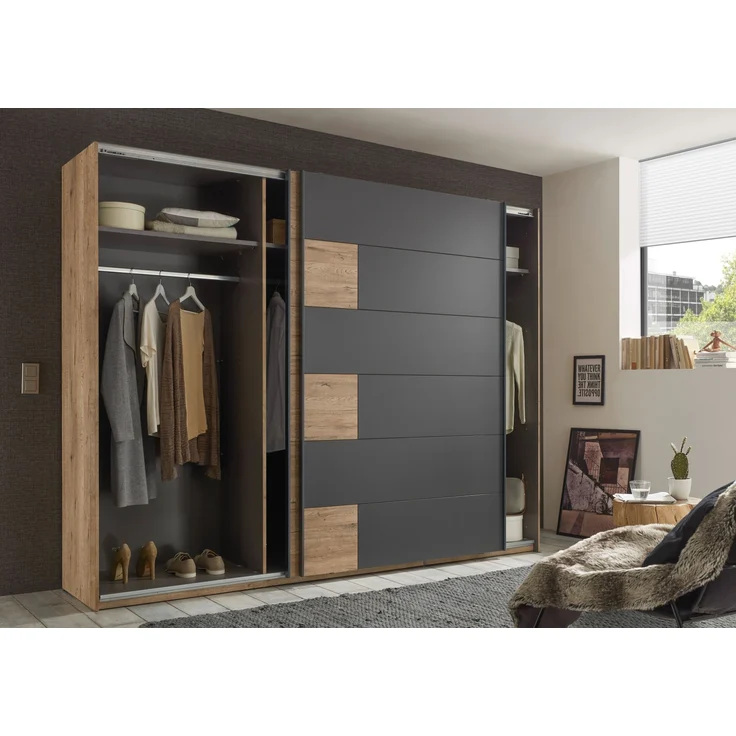 Schlafzimmer-Set >LINEA< (2-teilig) Bartex Eiche/Graphit, Schrank 280x215x58, Bett 296x97x210 – Bild 5