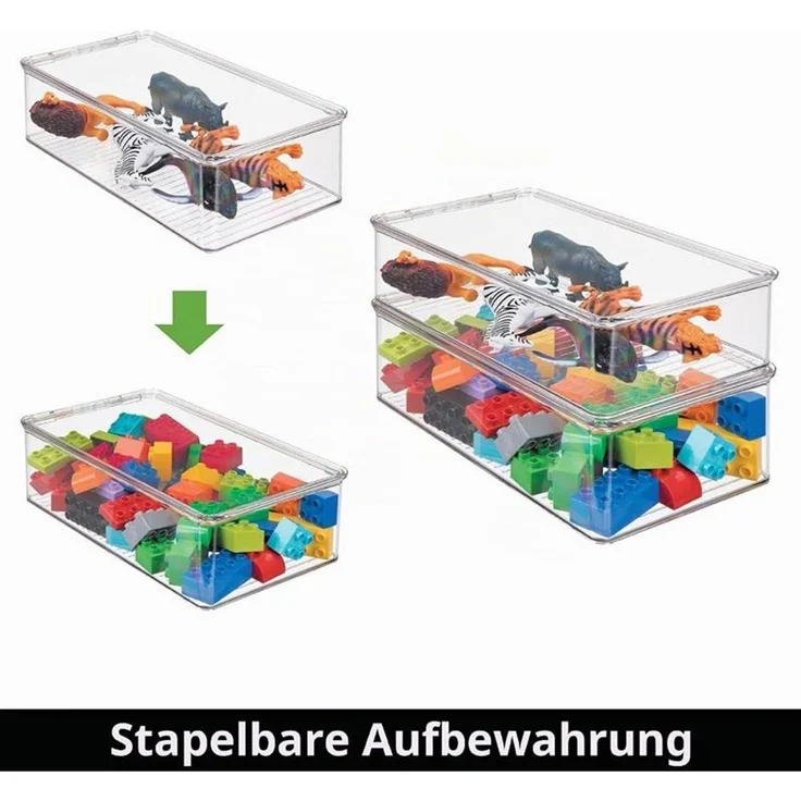 mDesign Aufbewahrung Organizer Kiste Box 4er-Set Stapelbar Deckel Transparent – Bild 5