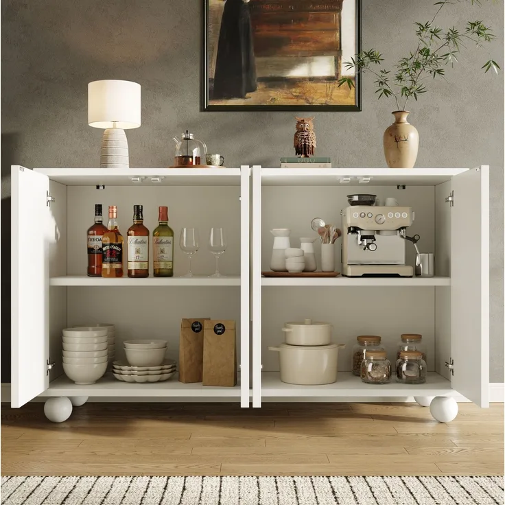 Sideboard 120x35x71 cm mit verstellbarer Ablage – weiß, MDF und Metall