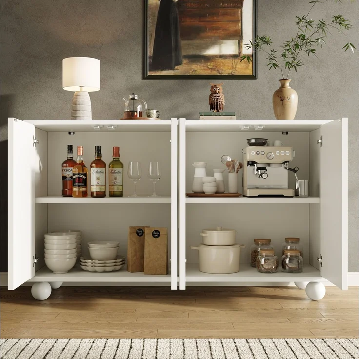 Sideboard 120x35x71 cm mit verstellbarer Ablage – weiß, MDF und Metall – Bild 1