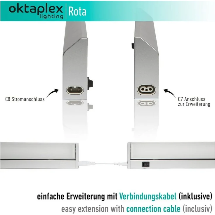 Oktaplex lighting LED Unterbauleuchte Rota 2er Set 10W 58cm 230V Unterschrankleuchte LED, schwenkbar, LED fest verbaut, Neutralweiß, 4000K Küche Lichtleiste Aluminium mit Schalter – Bild 2