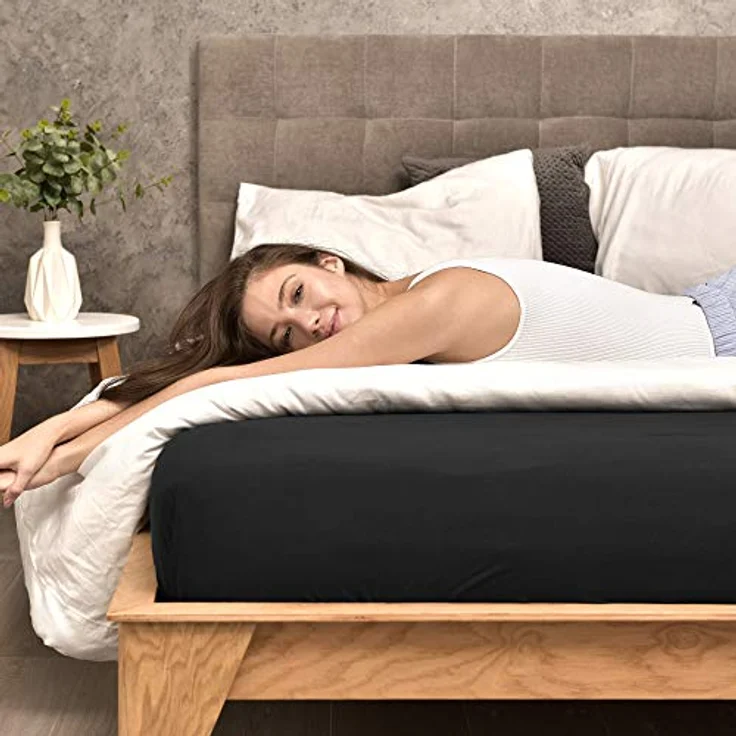 leevitex® Spannbettlaken 140x200cm - 160x200cm | 100% Jersey Baumwolle, Matratzenhöhe bis 25 cm, schwarz – Bild 3
