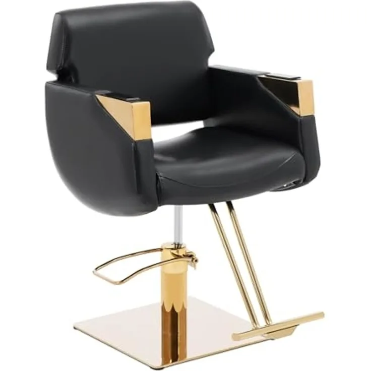 Physa Armlehnstuhl Friseurstuhl mit Fußstütze Barber-Stuhl 200 kg Penryn Black & Gold, Schwarz, Golden