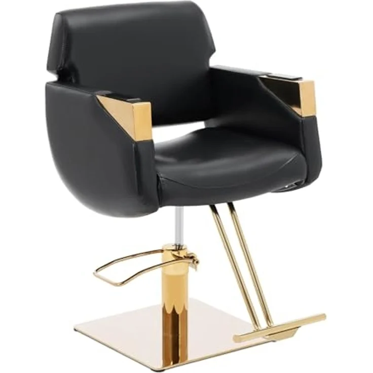 Physa Armlehnstuhl Friseurstuhl mit Fußstütze Barber-Stuhl 200 kg Penryn Black & Gold, Schwarz, Golden – Bild 1