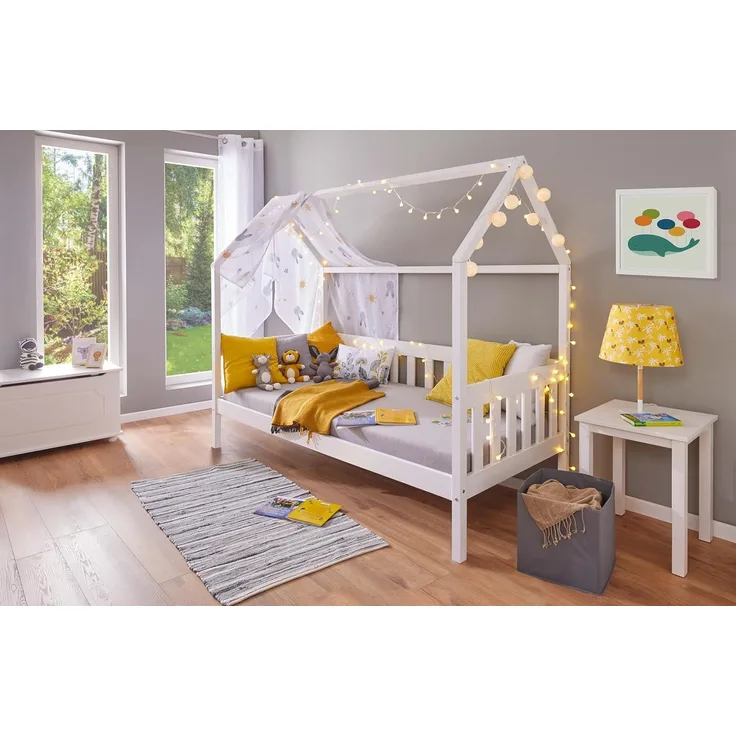 Kinderbett FUNKY HOUSEBED 90x200 weiß Himmelbett Kiefer massiv