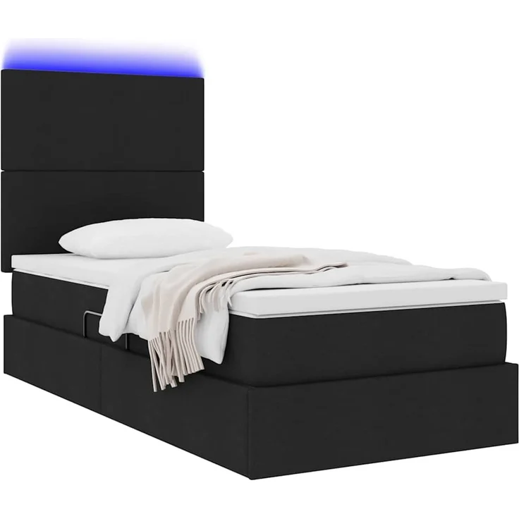 vidaXL LED-Speicherbett mit Matratze Schwarz 100 x 200 cm Stoff 3372335 – Bild 3