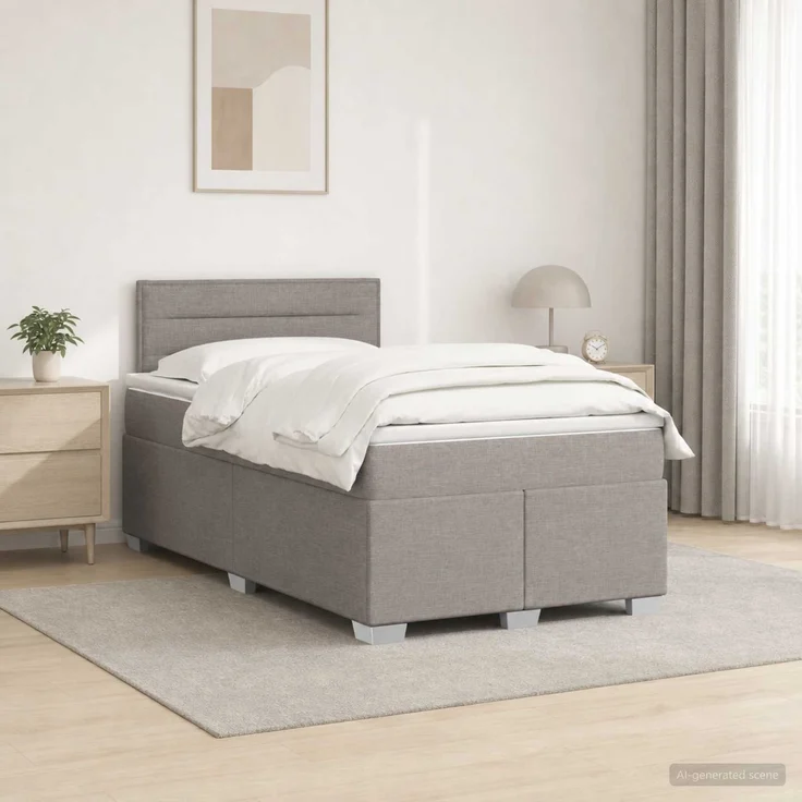 vidaXL Boxspringbett mit Matratze und LED Taupe 120 x 190 cm Stoff 3451893 – Bild 1