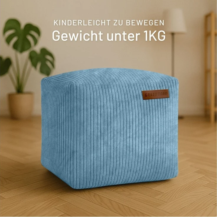 Green Bean Indoor Cord Sitzhocker Pouf Cube 40 x 40 x 40 cm mit EPS-Perlen Füllung - kuschelig weich waschbar - die ideale Ergänzung zum Sitzsack für Kinder & Erwachsene - Hellblau – Bild 3