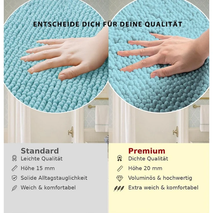 OTTO home Badematte Vanessa Chenille, Standard & Premium, 15mm oder 20mm, auch als 2er Set, rutschhemmend beschichtet, schnell trocknend, strapazierfähig, fußbodenheizungsgeeignet, Polyester, rechteckig, Uni Farben, besonders weich, flauschig, Badvorleger – Bild 4
