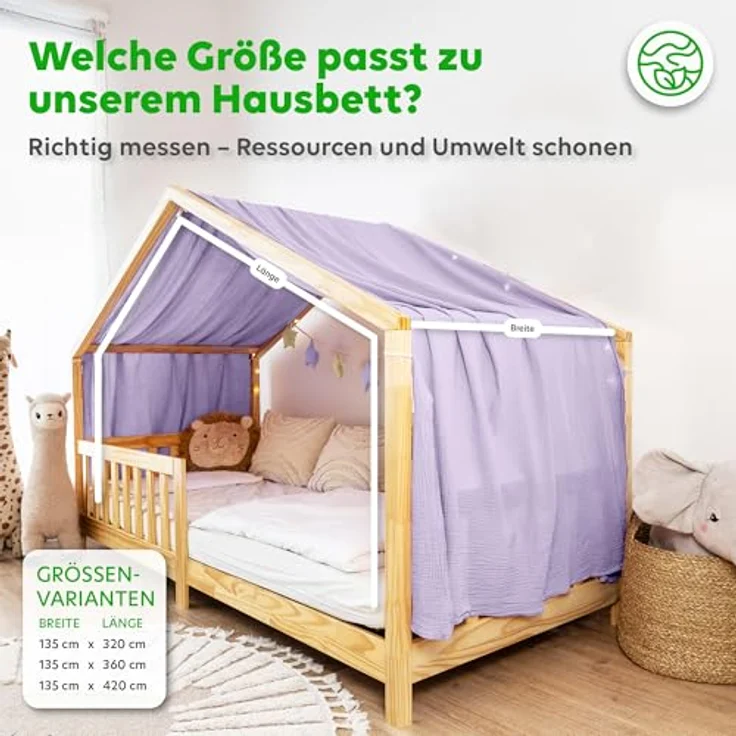 lilimaus Betthimmel, Musselin Baumwolle, Flieder, 135 x 320cm – Bild 5