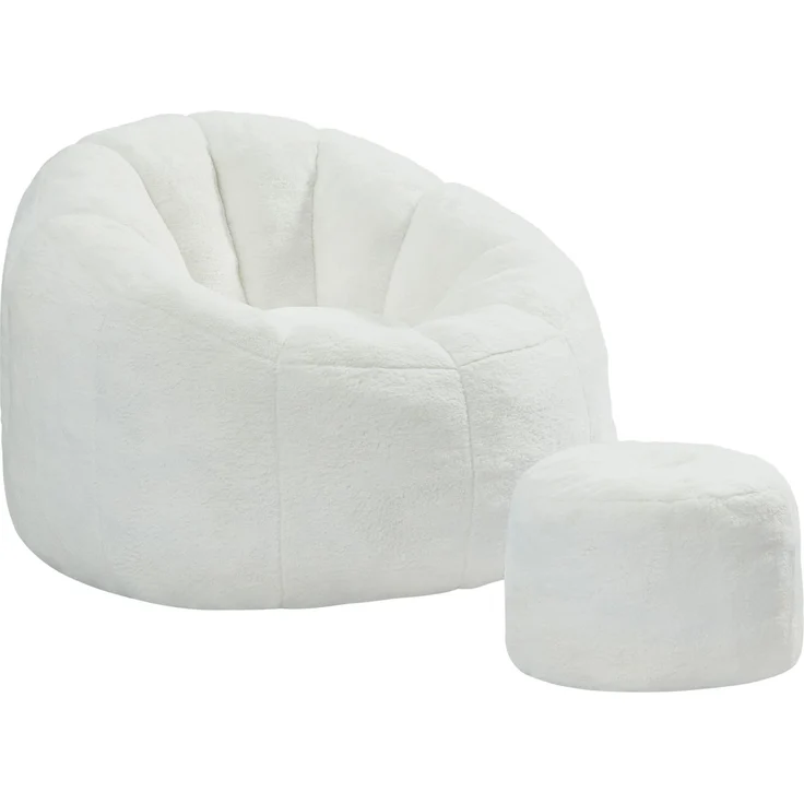 Sitzsack 105 x 105 x 70 cm in Blütenform mit Fußhocker – cremeweiß – Bild 4
