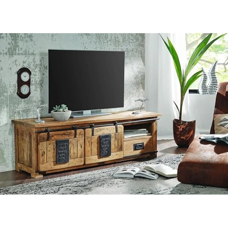TV-Board Mango 160x45x50 natur lackiert RAILWAY #101 – Bild 8