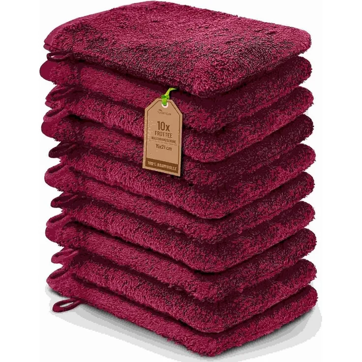 NatureMark Waschhandschuh Waschhandschuhe 500 gsm (10er-Set), 100% Baumwolle (10-St), Premium Frottier Waschhandschuhe, 15x21cm, Bordeaux rot