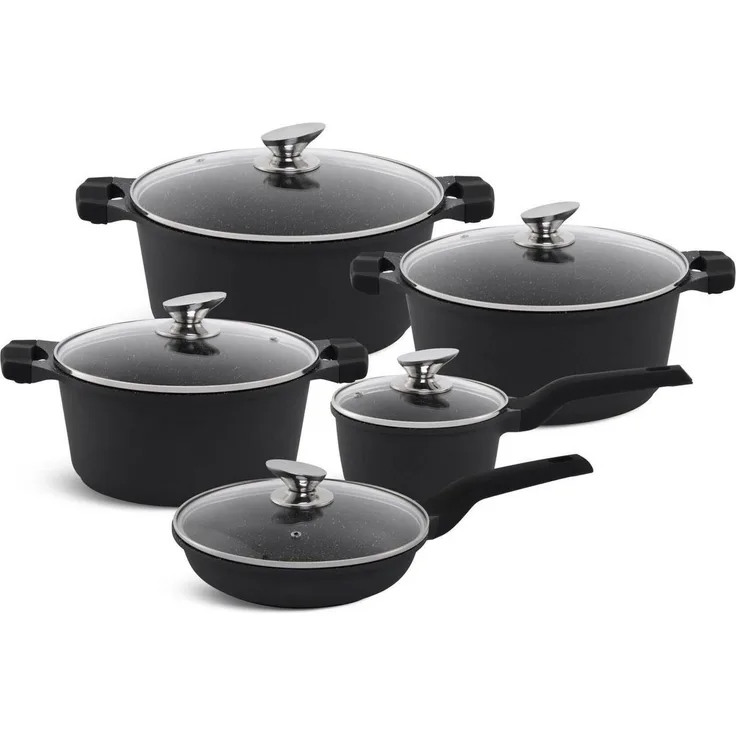 Edenberg Topf-Set Schwarze Töpfe, Topfset, Kasserolle, Pfanne, GLASDECKEL Topfset, Aluminium, Keramik (10-tlg, Zeitloses Design des Topfsets. Eine ideale Geschenkidee)