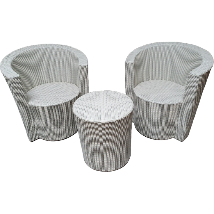 Sanotechnik 3-tlg Rattan Sitzgruppen Set 'Elite', Stahlrahmen + PE Rattan, grau/weiß, 49,5x52x69 cm, 42x53,5 cm