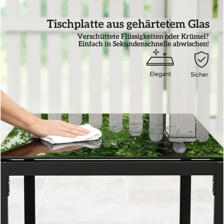 3-teiliges Gartenmöbel-Set mit Kunststoff-Rattan, Glastisch, 2 Sesseln, 55x58x76 cm, Cremegrau – Bild 7