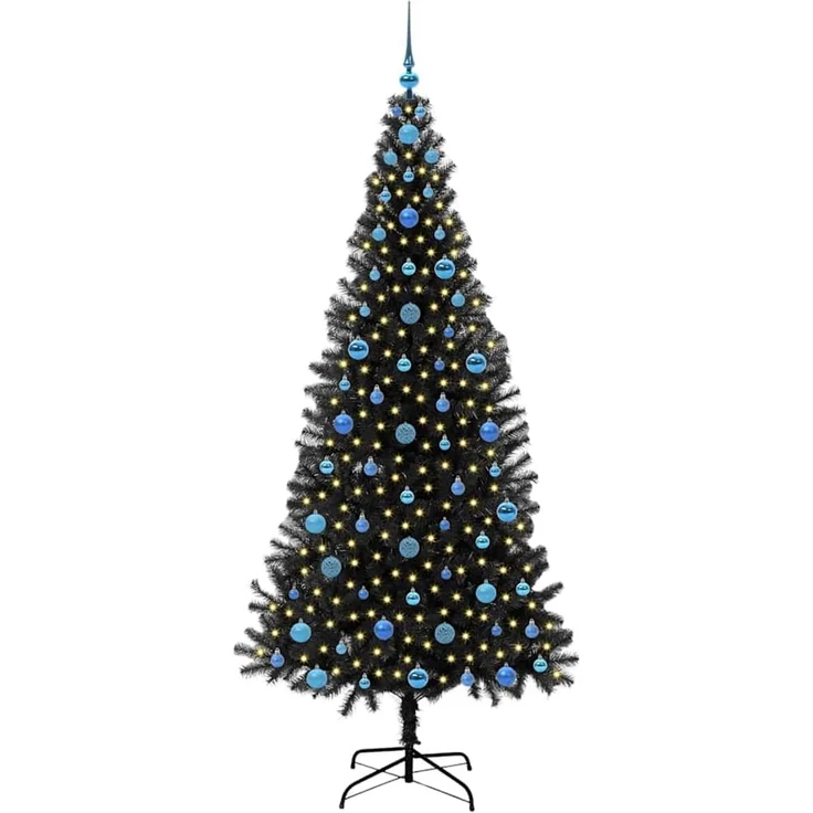 vidaXL Weihnachtsbaum mit LED-Beleuchtung Schwarz 210 cm PVC und Stahl 3396494 – Bild 3