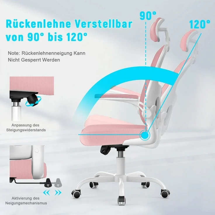 ZAISZE Bürostuhl Ergonomischer Bürostuhl mit Netzbezug und klappbaren Armlehnen (Spar-Set), Einstellbarer für maximale Bewegungsfreiheit – Bild 3