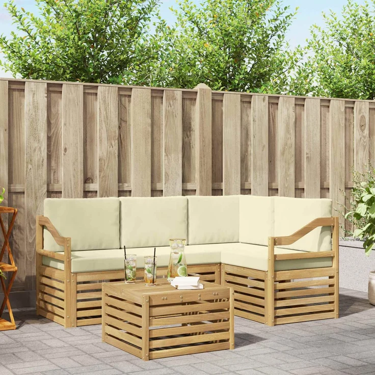 vidaXL Outdoor-Sofagarnitur 5 stk. 4-Sitzer Weiß und Creme Polyester 3391810 – Bild 1