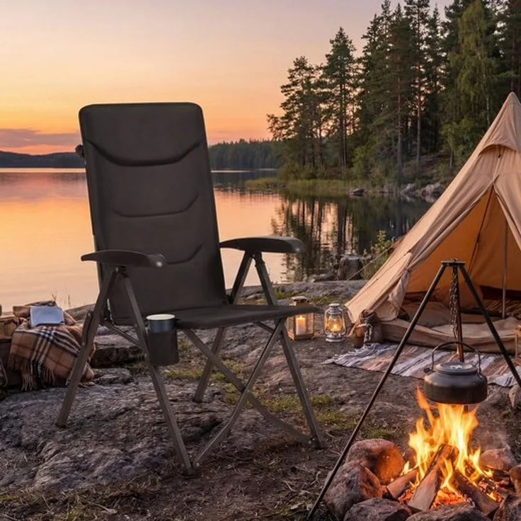 SONGMICS Campingstuhl, verstellbare Rückenlehne 95°-150°, Getränkehalter, Tragetasche, Angeln, Garten, Camping, schwarz