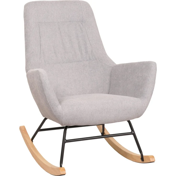Schaukelstuhl HWC-N13, Schwingstuhl Relaxsessel Fernsehsessel, Massiv-Holz Metall Stoff/Textil 320g/m² ~ hellgrau – Bild 1