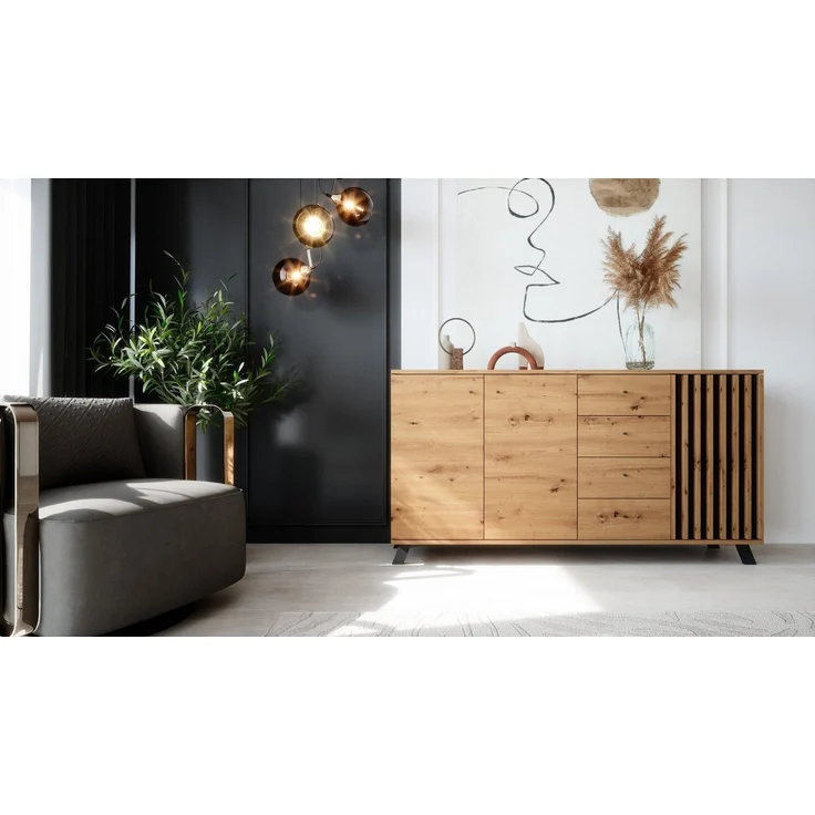 Newroom Sideboard Barea, Wildeiche Sideboard Modern Wandpaneel Vintage Highboard Anrichte – Bild 4