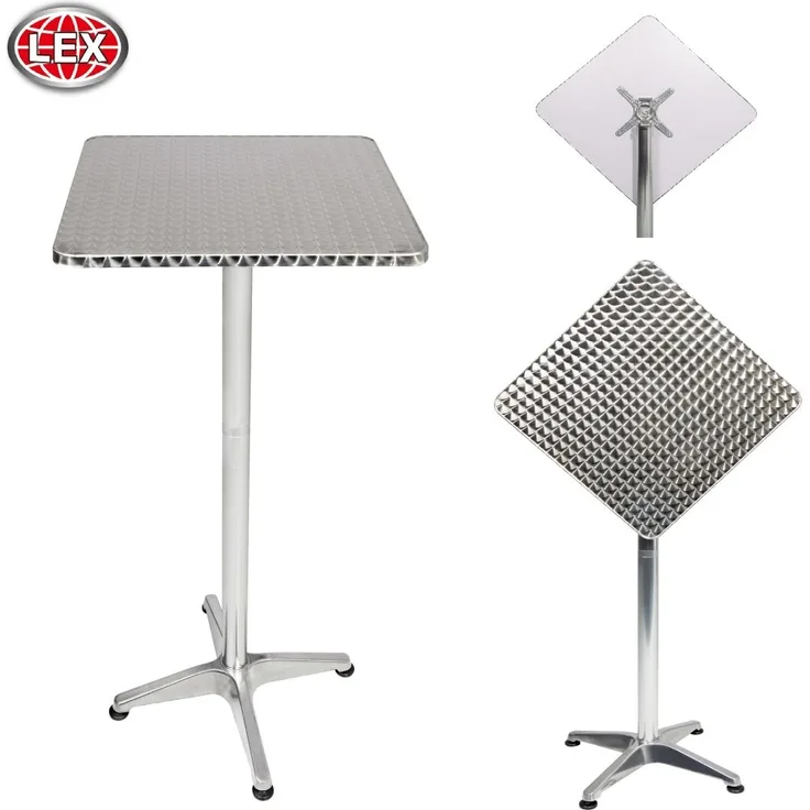Alu Bistrotisch Balkontisch Garten Terrasse Glastisch eckig klappbar 60x60 cm