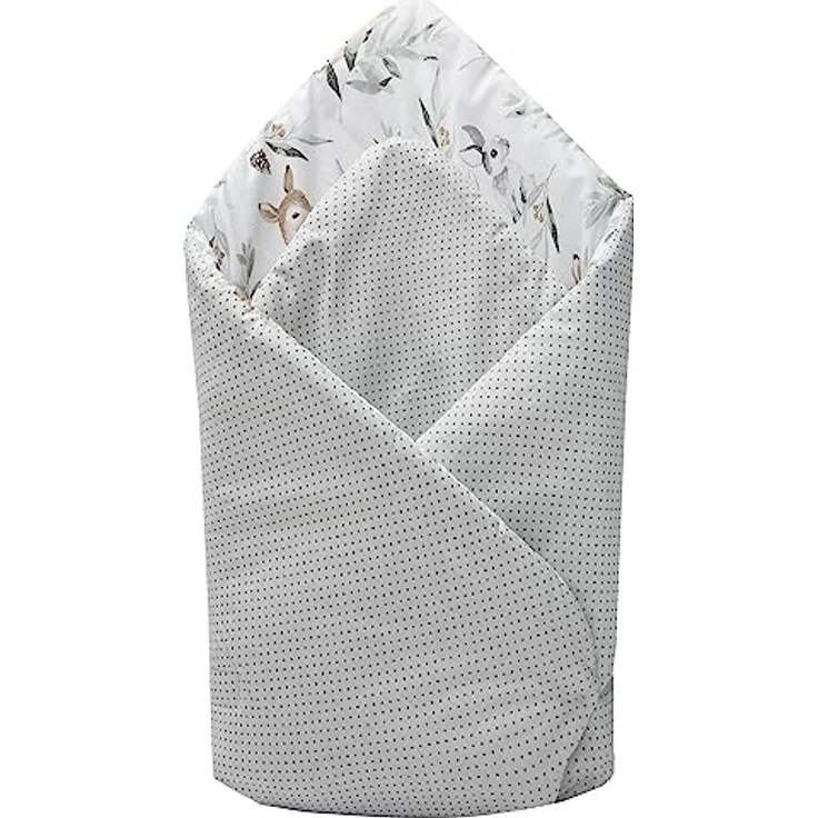 Medi Partners Steckkissen 100% Baumwolle 75x75 cm Einschlagdecke Babyhörnchen doppelseitig weich ganzjährig multifunktional antiallergisch Babys (Hirsch in Blättern) – Bild 3