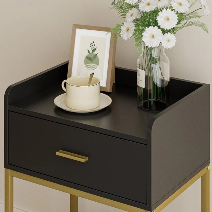 Schwarzer 3-Tier Nachttisch mit Schublade und Regal, Moderner – Bild 8