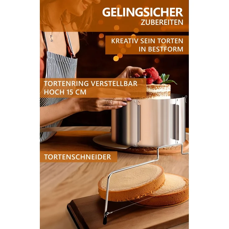 Aurelia Home Tortenring mit Tortenschneider, 2-teilig – 15 cm hoch, Ø 16–30 cm – Bild 5