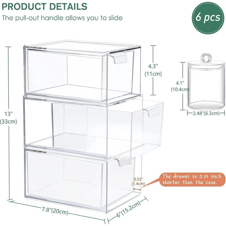 Greentainer Kosmetik Organizer Schubladen Stapelbar Acryl-Make-up-Organizer 3 – Bild 2