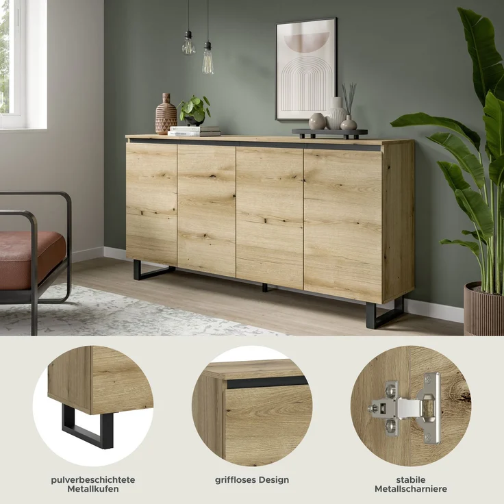 Sideboard B/H/T: 160x84x36 cm in Evoke Oak Nachbildung und schwarz – Bild 6