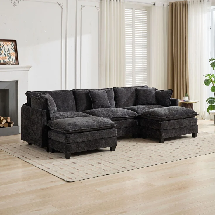 ZUBALIYA Sofa mit LED - Beleuchtung, mit Chenille - Bezug, mit Cordbezug, modular aufgebaut, aus Chenille, für Wohnzimmer und Apartments – Bild 13
