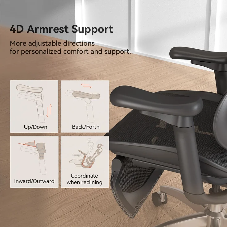 Sihoo 'Doro C300L' ergonomischer Schreibtischstuhl, Mit Fußpedal, 126 x 78,5 cm, in Schwarz – Bild 17