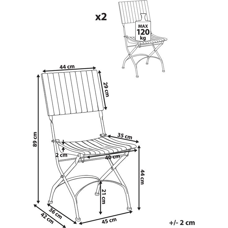 Gartenstuhl 2er Set LASCARI ohne Armlehnen Akazienholz Hellbraun – Bild 2