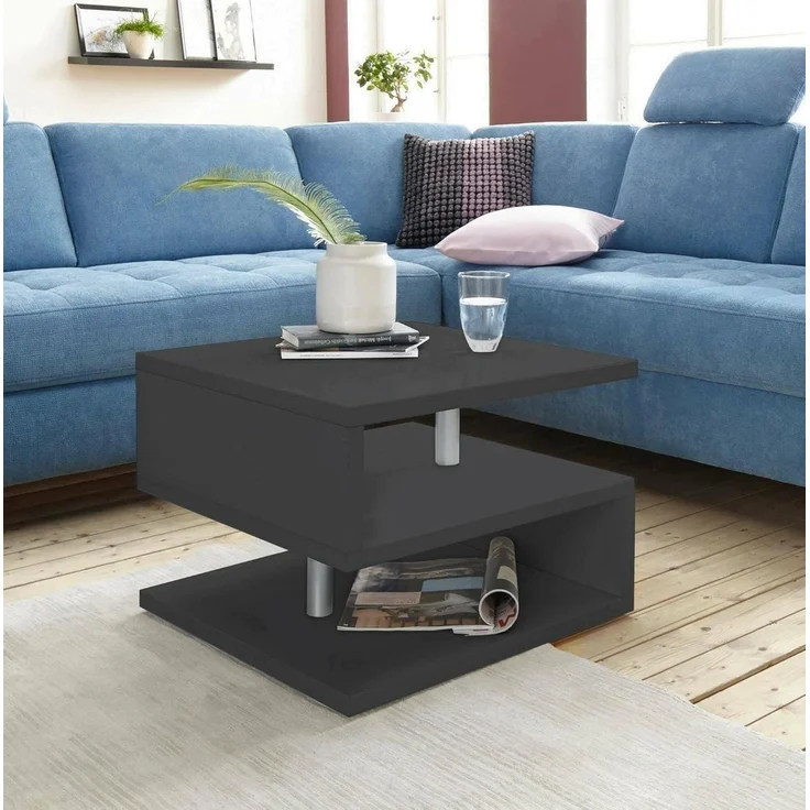 Dmora - Couchtisch Gianni, Wohnzimmer-Couchtisch, niedriges Aufbewahrungselement, Couchtisch, 55 x 55 x 41 cm, Anthrazit