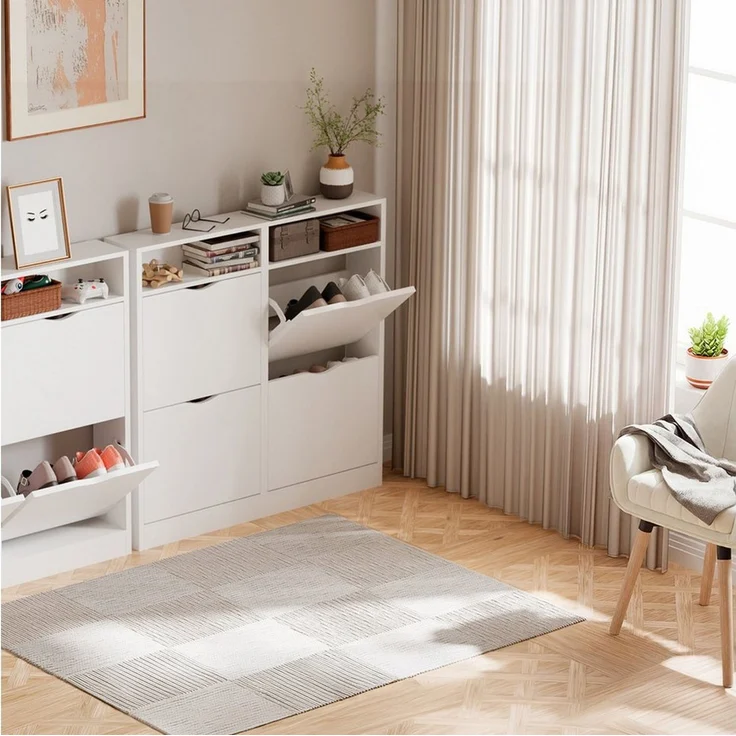 ELUCHANG Schuhschrank Schmal mit 4 Klappen Platzsparender (1-St) 100×17×100cm, weiß – Bild 2