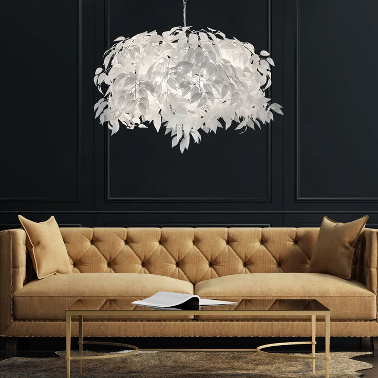 Pendelleuchte, 4 Flammig, Blätter, weiß, Chrom, D 70 cm – Bild 8