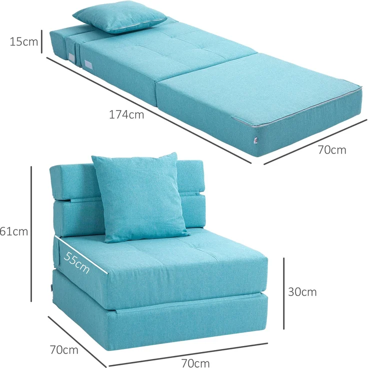 JARDJ Schlafsessel Relaxsessel Gästebett, abnehmbarer Bezug, 70 cm x 70 cm x 61 cm, Hellblau – Bild 5
