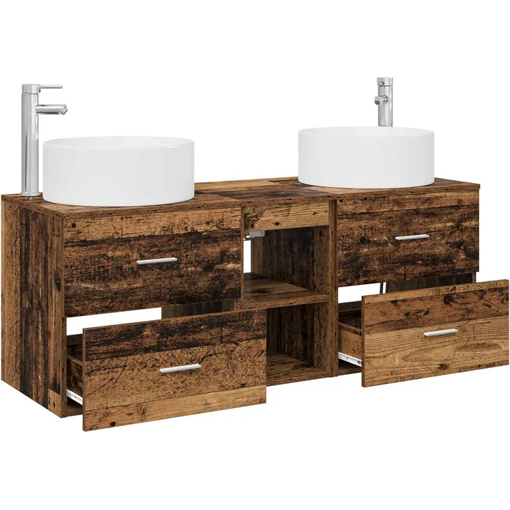 vidaXL Badezimmerschrank-Set 3 stk. Altholz 129 x 44,5 x 80 cm 3405953 – Bild 4